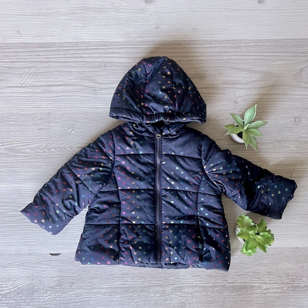 ME JANE rainbow heart puffer hooded jacket size 24M